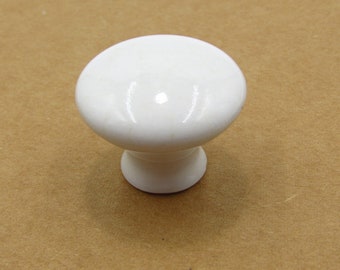 Perilla de cerámica blanca de 1-1/4" redonda, lisa, básica, para cocina, baño, armario, tocador, cajón, lavadero, muebles