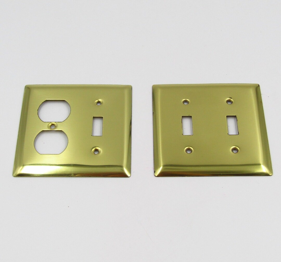 Polished Brass Outlet Light Switch Combo Wall Plate Double 2 Etsy