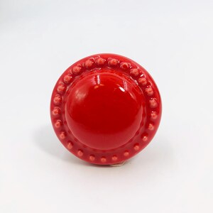 Vintage Red Ceramic Drawer Knob Beaded Edge Cabinet Pull Bright Cherry Red Dresser Handle Glossy Round Furniture Hardware 1.5 Inch