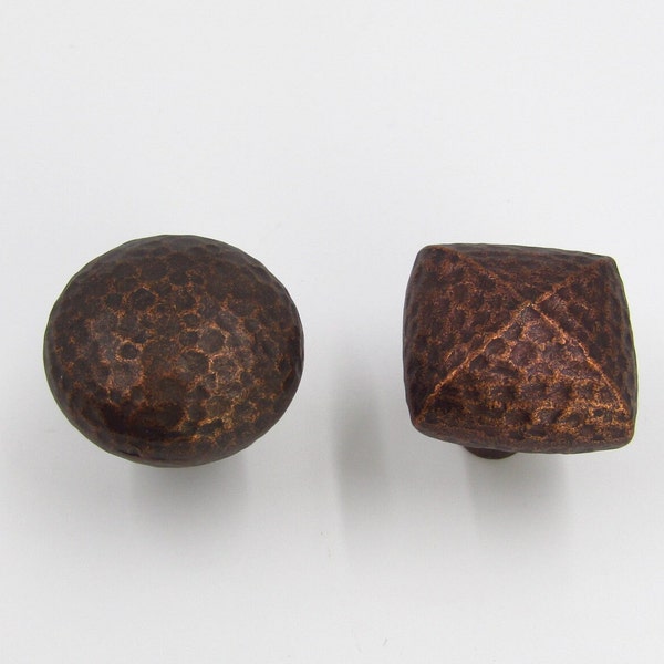 Rustic Bronze Hammered Knob 1-1/4" 1-3/8" Antique Copper Square or Round