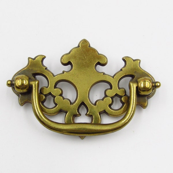 Drop Bail Pull - 2-1/2" Centers - 3" Long Lattice Cutout Gold Chippendale Queen Anne For Cabinet Dresser Antique Vintage Furniture Hardware