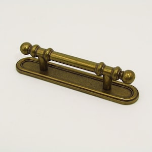 Drawer Pull with Backplate - 3” Centers - 5” Long Gold Antique Heavy Brass Bar For Kitchen Cabinet Cupboard Door Vintage Amerock
