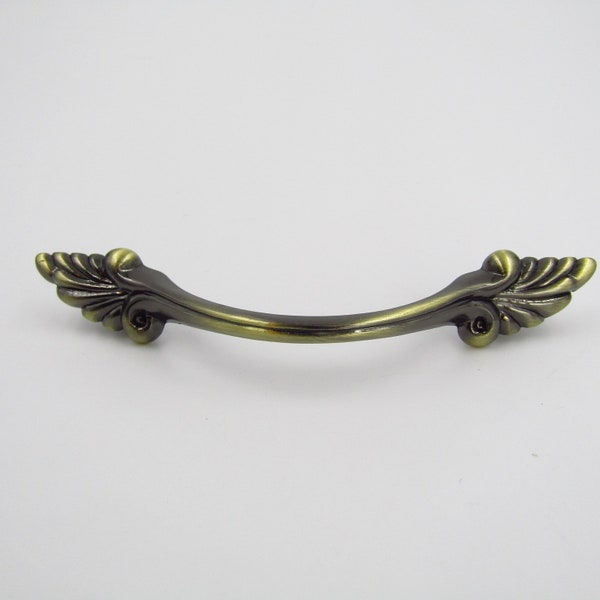 Drawer Pull  3" Centers 4.5" Long Vine Leaf Handle Curve Arch Bow Winged French Provincial Ornate Kitchen Bathroom Cabinet Dresser Handle