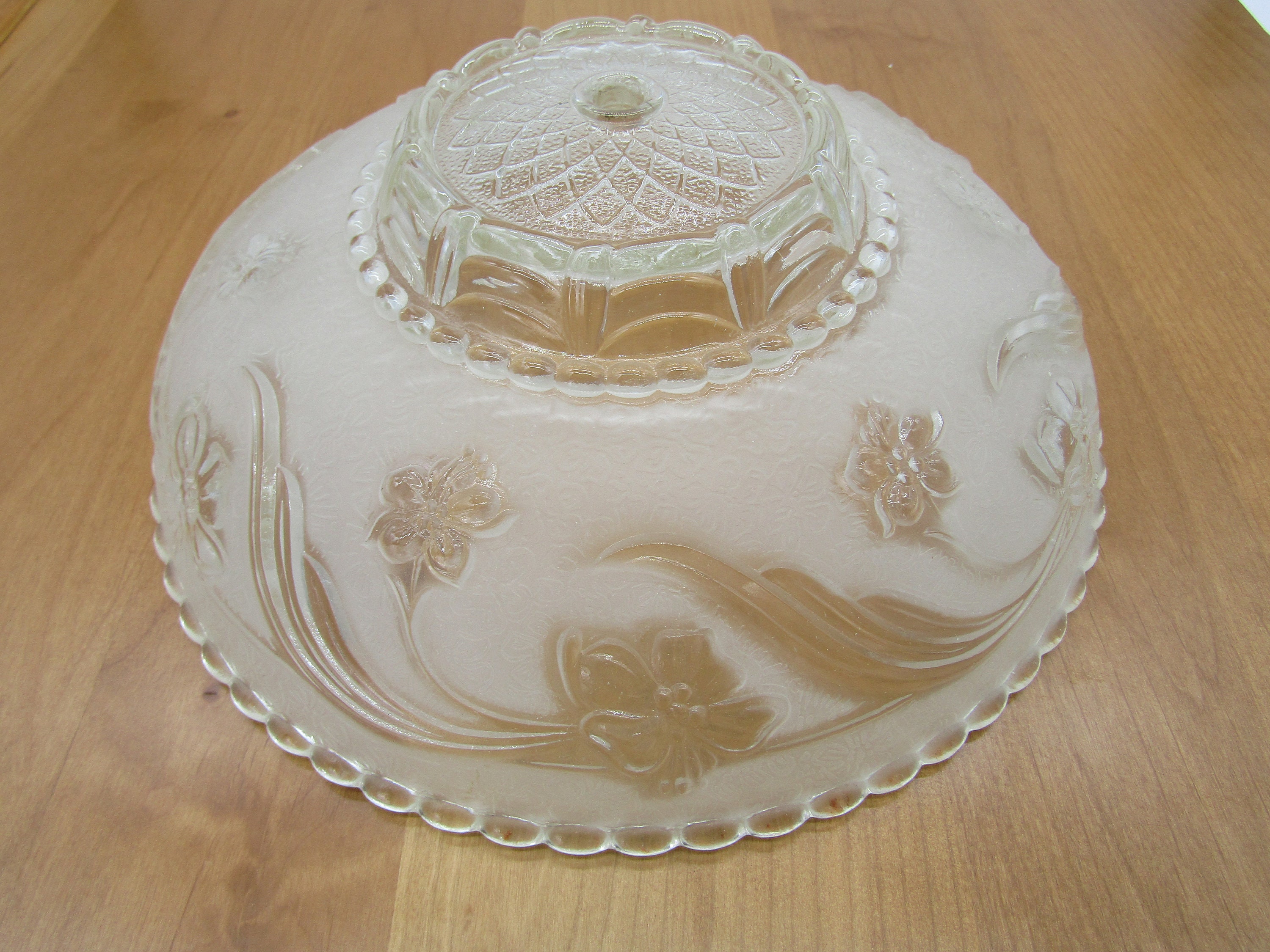 Antique Glass Light Shade 10 Round White Floral Flowers Etsy