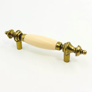 Vintage Drawer Pull - 3" Centers - Cream Almond Porcelain Ceramic Middle Brass Ends For Kitchen Bathroom Cabinet Cupboard Handles Hardware