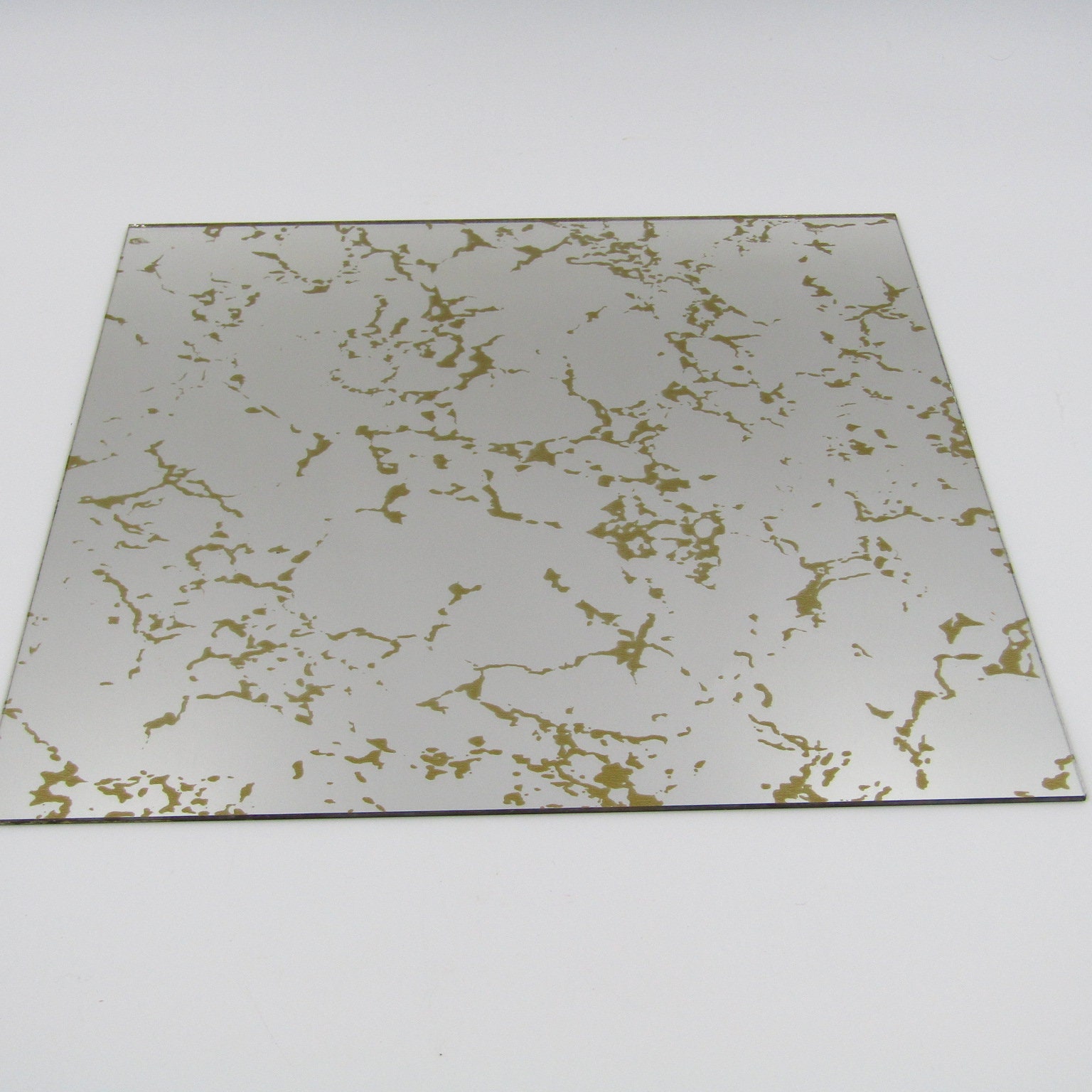 Vintage Plate Glass Mirror Tile 12x12 Gold Crackle Vein Hoyne