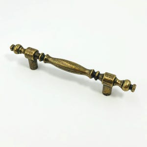 Vintage Drawer Pull - 3" Centers - Antique Brass Gold Bronze - Ornate Barbell - For Kitchen Cabinet Cupboard Door Dresser Handle Hardware