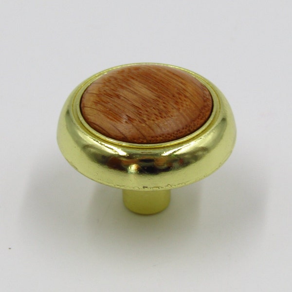 Round Gold Knob with Wood Oak Center 1.25” Brass Pedestal For Kitchen Cabinet Bathroom Dresser Vanity Furniture Closet Laundry Room Hardware