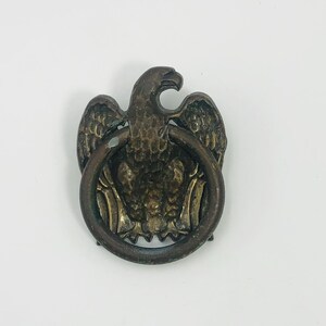 Vintage Brass Bald Eagle Drawer Pull Ring Handle Hardware Antique Cabinet Knob Decorative Americana Colonial Revival Furniture Hardware