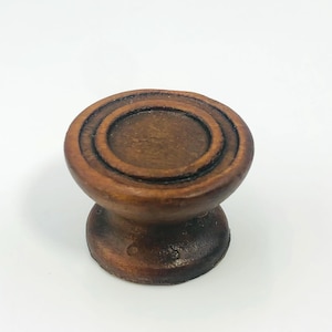 Vintage Turned Wood Knob 1.25" Diameter Circles Dark Finish Vintage Wooden Bathroom Kitchen Cabinet Vanity Drawer Pull Handle Rustic Decor