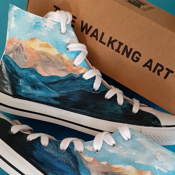 Mountains Art High Top Sneakers for Adults Camping Gift Painting for Women Canvas Shoes for Men Plus Size Sneakers Painted Casual Footwear