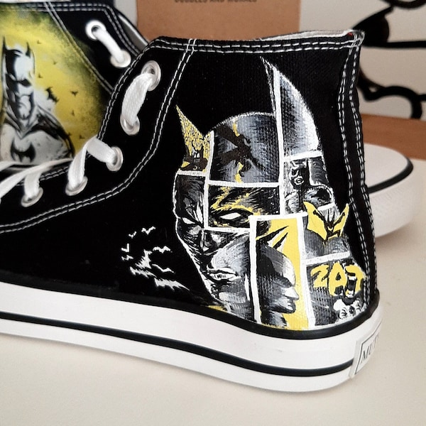 Batman über benutzerdefinierte Schuhe Männer Batman Geschenke High Top Sneakers Freund Geschenkideen Kontrast hohe Spitzen gemalte Schuhe für beste Vatertagsgeschenk