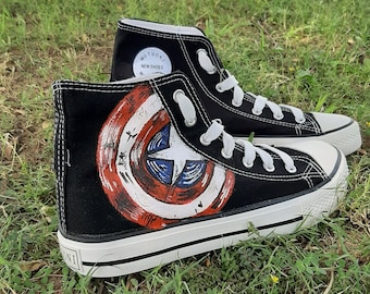 Captain America Shield Custom Painted Shoes Marvel Men - Etsy Ireland