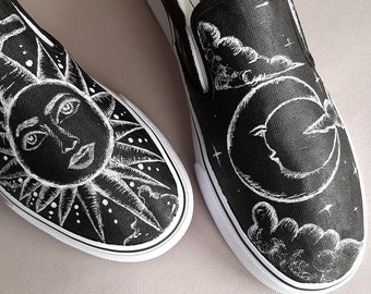 Sun Moon Stars Custom Science Slip on Shoes for Kids Space Gifts for Niece Birthday Gift Ideas for Space Lover Casual Custom Sneakers