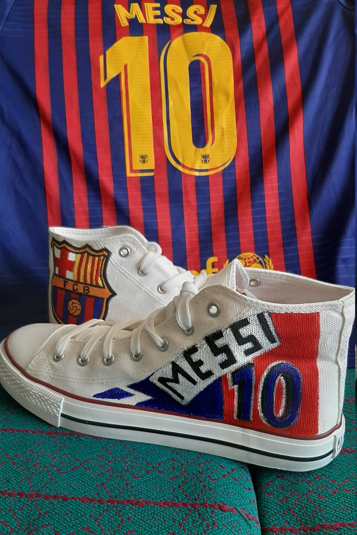 Barcelona High Top Sneakers Messi Shoes Fashionable High | Etsy