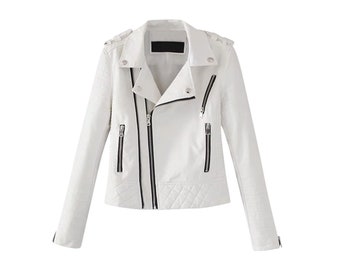 Sheepskin White Leather Jacket for Woman, Winter Fashion Korean Street wear Jacket for Women, Winter Jacket Woman