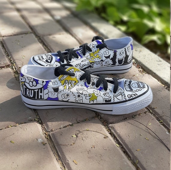 Gift for Teenage Girls Painted Sneakers Womens Gifts Ideas for Custom Shoes  for Crazy Girl Casual Canvas Shoes for Teen Doodle Art -  Israel
