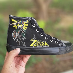 Legend of Zelda Custom Shoes Black High Tops Converse Sneakers Boyfriend Gift Ideas for Game Lover Adults Plus Size Sneakers