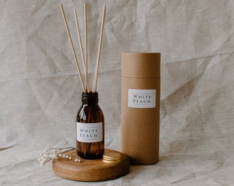 Reed Diffuser summer scent White Peach 100ml Vegan Home Crafted Candle Co