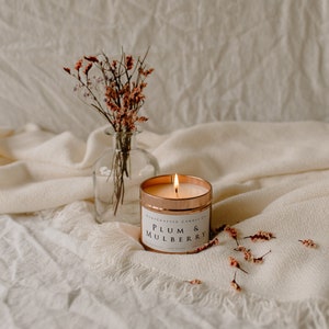 Plum & Mulberry Soy wax candle vegan friendly handmade handcrafted eco autumnal candle.