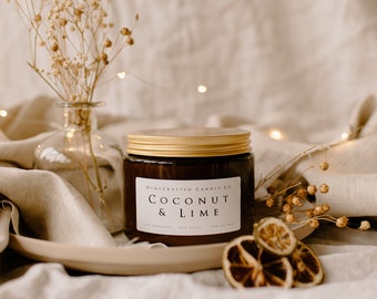 Coconut and Lime  candle vegan soy wax amber jar gift present 80 hours big candle