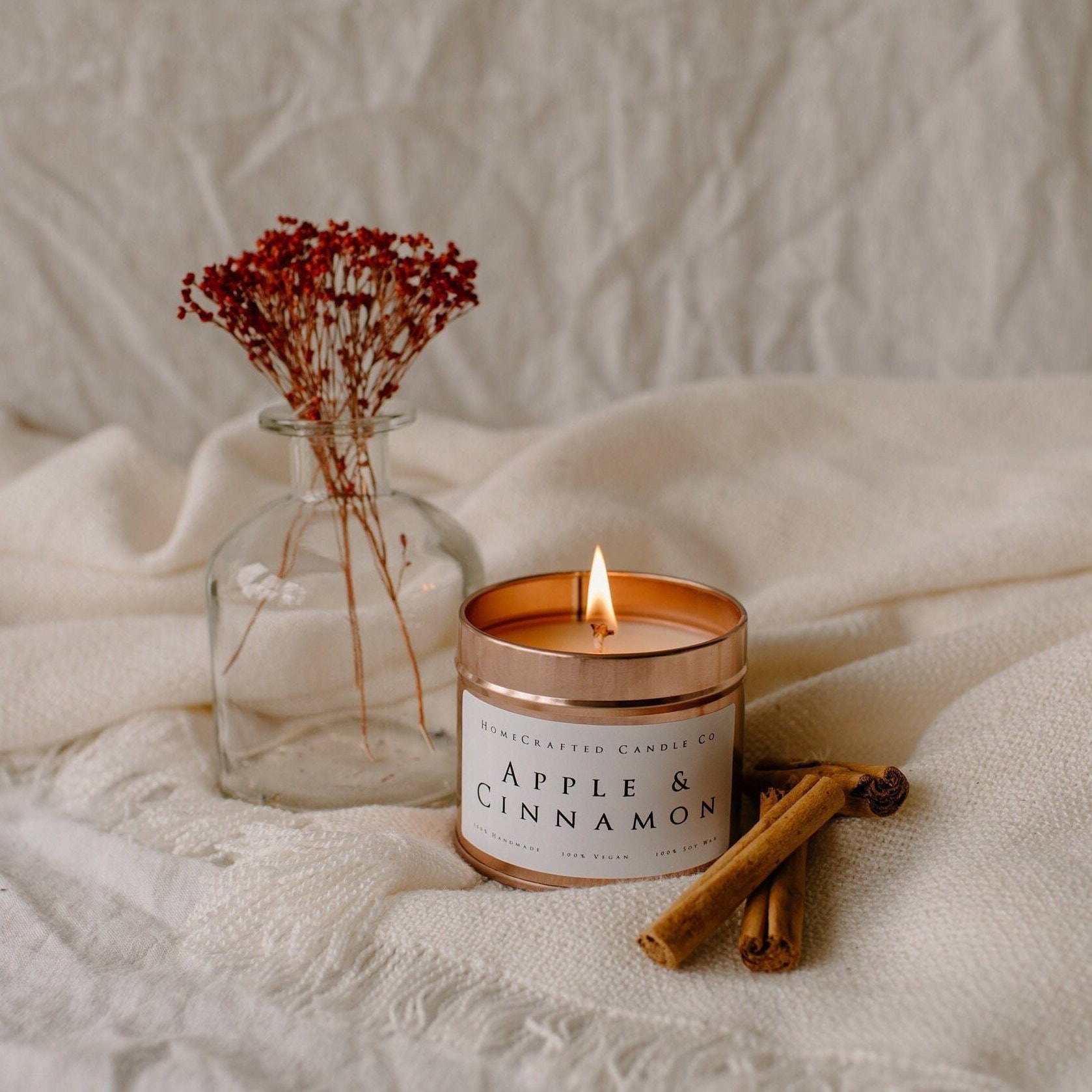 Apple & Cinnamon Candle. Handmade, Soy Wax, Eco Friendly, Vegan
