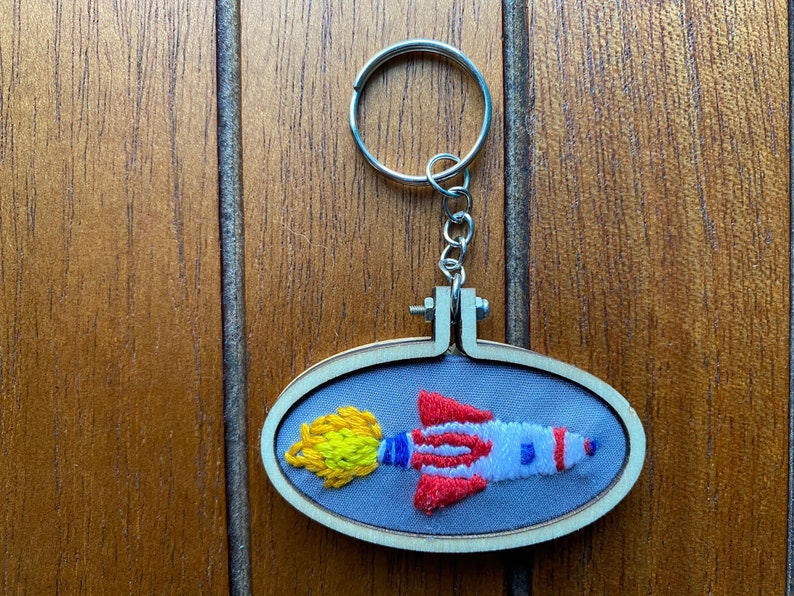Multiple designs Hand Stitched Mini Hoops Keychains and Magnets