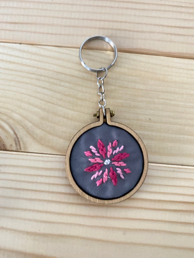 Multiple designs Hand Stitched Mini Hoops Keychains and Magnets