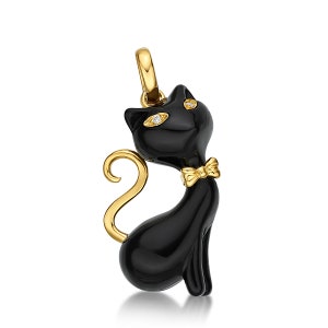 Cool Cat Lover - 18K Gold, Natural Diamond and Gemstones Cat Pendant (with White Agate / Black Agate / Tiger Eye)