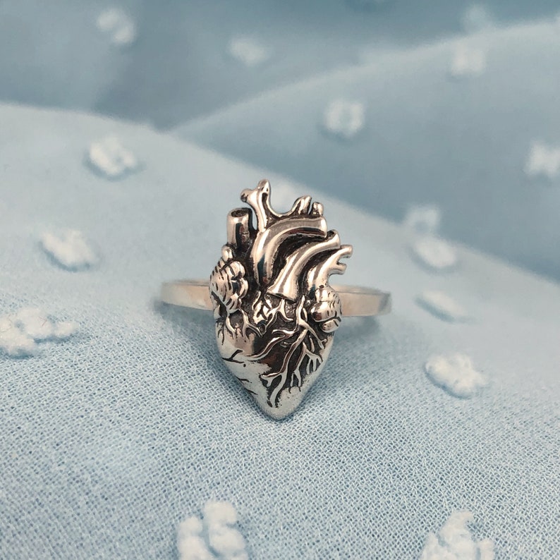 Silver Anatomical Heart Ring Human Heart Jewelry Realistic Etsy