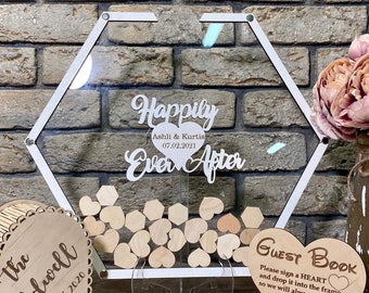 Hexagon Wedding Guest Book Alternative: Wooden Drop Box Sign