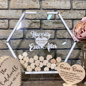 Hexagon wedding guest book alternative, Geometric wedding guest book sign drop box