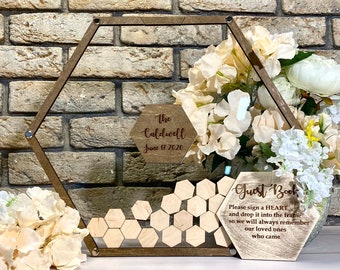 Hexagon wedding guestbook alternative,Transparent wedding guest book wood, Baby shower guestbook