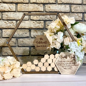 Hexagon Wedding Guest Book Alternative: Personalized Wood & Plexiglass