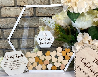White Hexagon wedding guest book alternative, Transparent guest book alternative drop box wedding
