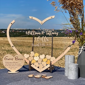 Clear Heart Wedding Guest Book Alternative: Personalized Wood & Plexiglass