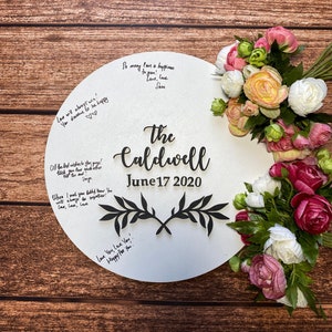 Personalized Wedding Guest Book Alternative: Round Wood Family Sign