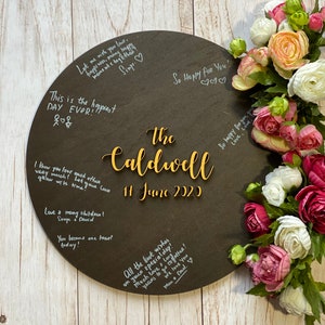 Personalized Wedding Guest Book Alternative: Round Wood Sign