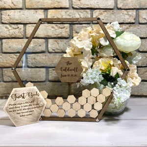 Hexagon wedding guestbook alternative,Transparent wedding guest book wood image 3