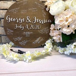 Round wedding guest book alternative, Last name wooden guest book sign, Wedding wooden sign, Wedding guestbook alternative