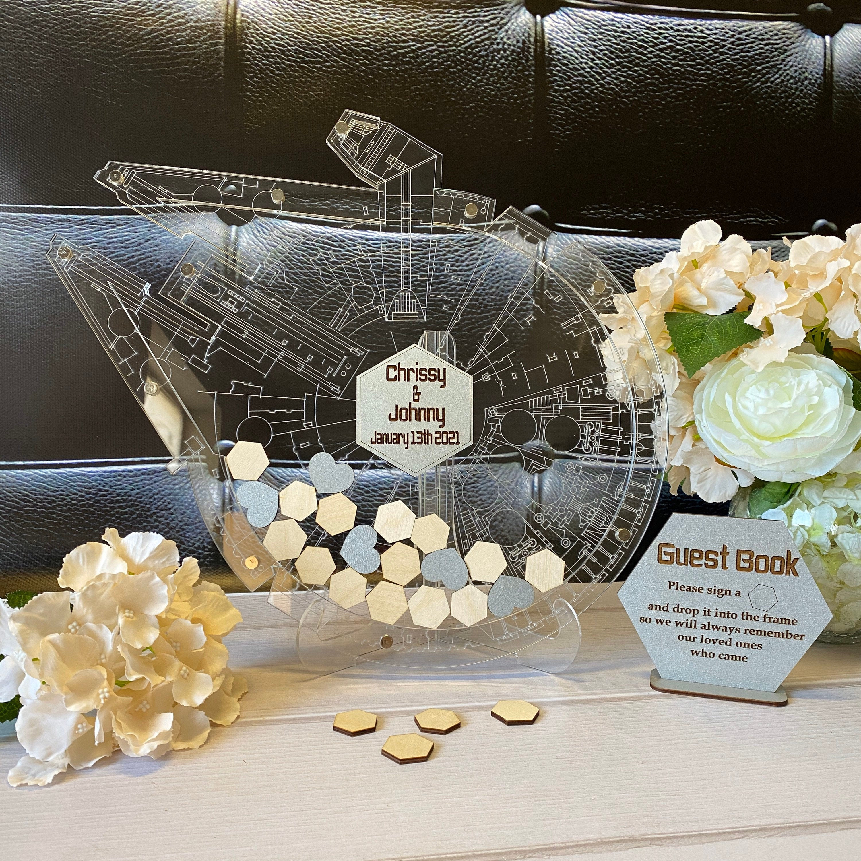 Millennium Falcon Wedding Guest Book Alternative: Clear Acrylic Star Wars Theme