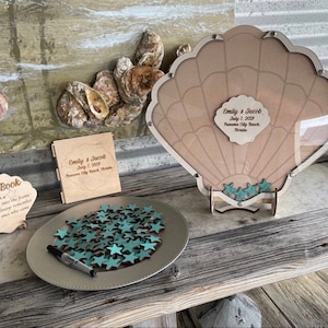 She’ll wedding guest book drop box  alternative, Sea shell wedding guest book, Tropical guestbook alternative