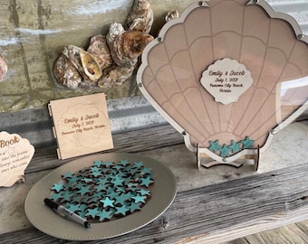 She’ll wedding guest book drop box  alternative, Sea shell wedding guest book, Tropical guestbook alternative