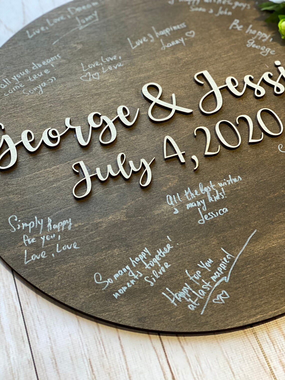 Wooden Guest Book Sign Wedding Guest Book Alrernative Round Etsy