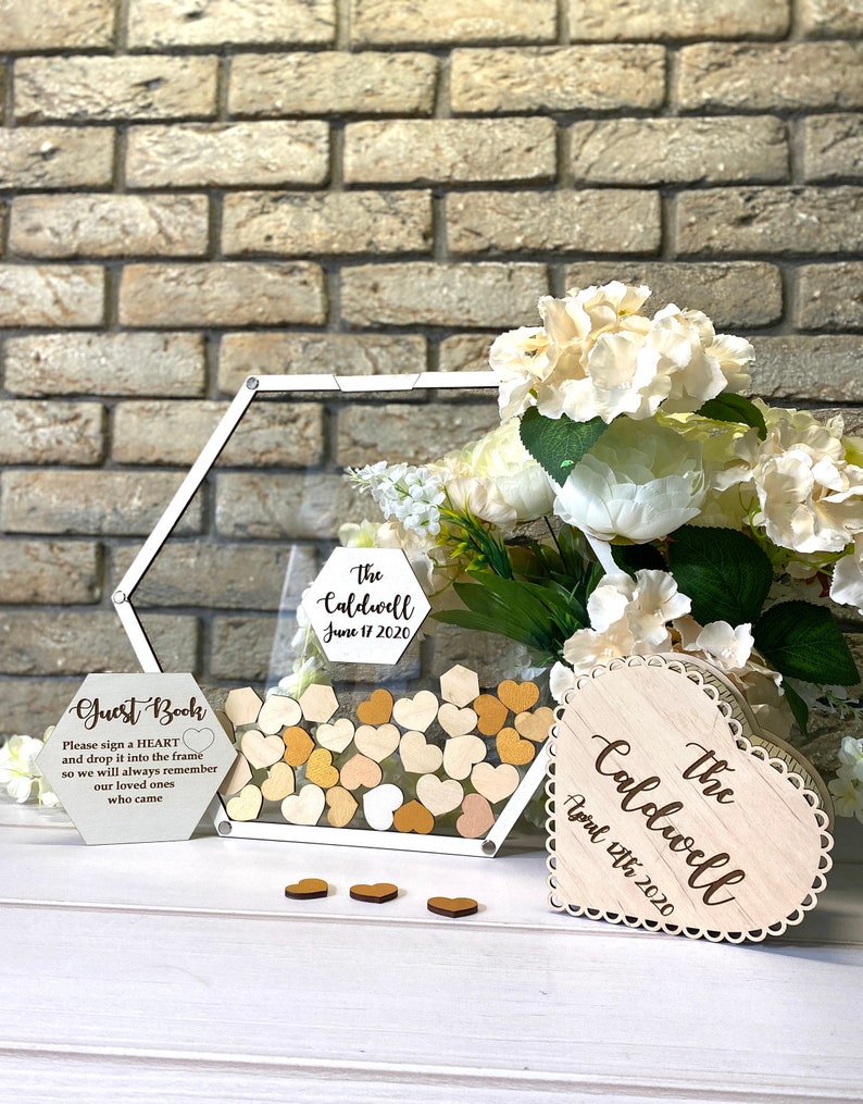 Hexagon wedding guestbook alternative,Transparent wedding guest book wood image 9