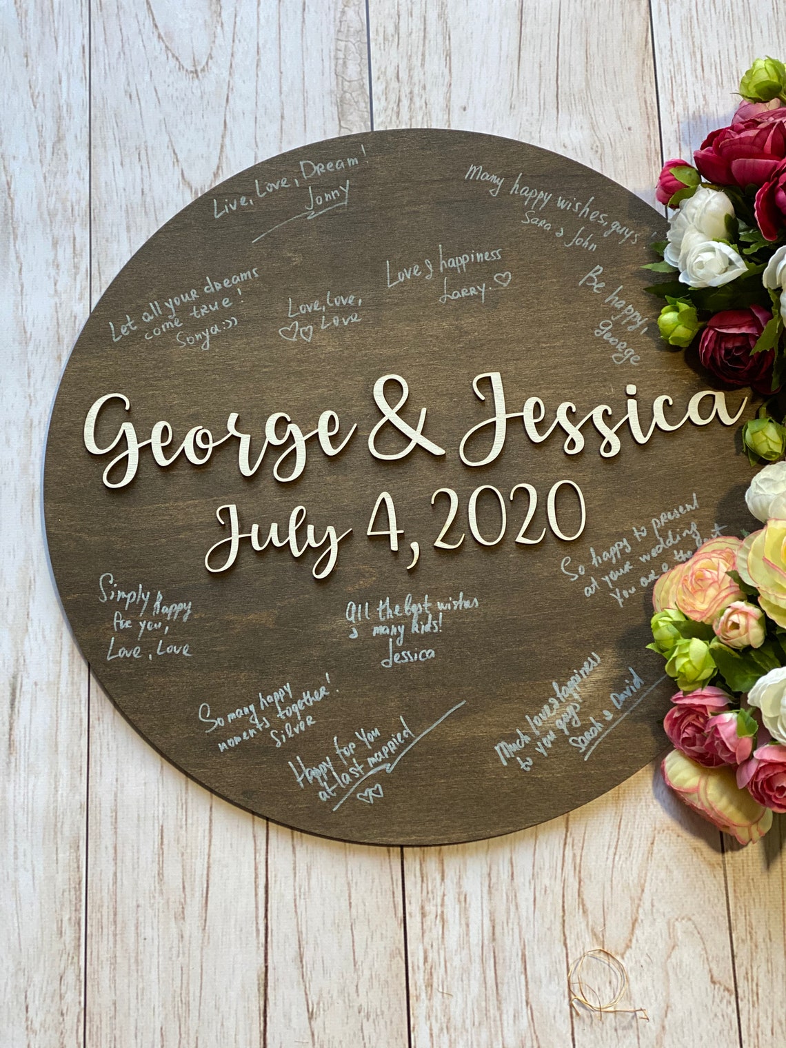 Wooden Guest Book Sign Wedding Guest Book Alrernative Round Etsy