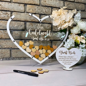 Heart wedding guest book alternative, Heart transparent wedding guestbook sign, Last name wedding sign