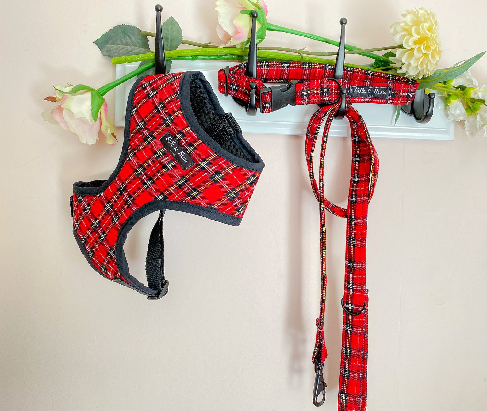 Red Tartan Dog Harness Set Dog Harness Dog Lead Dog Etsy