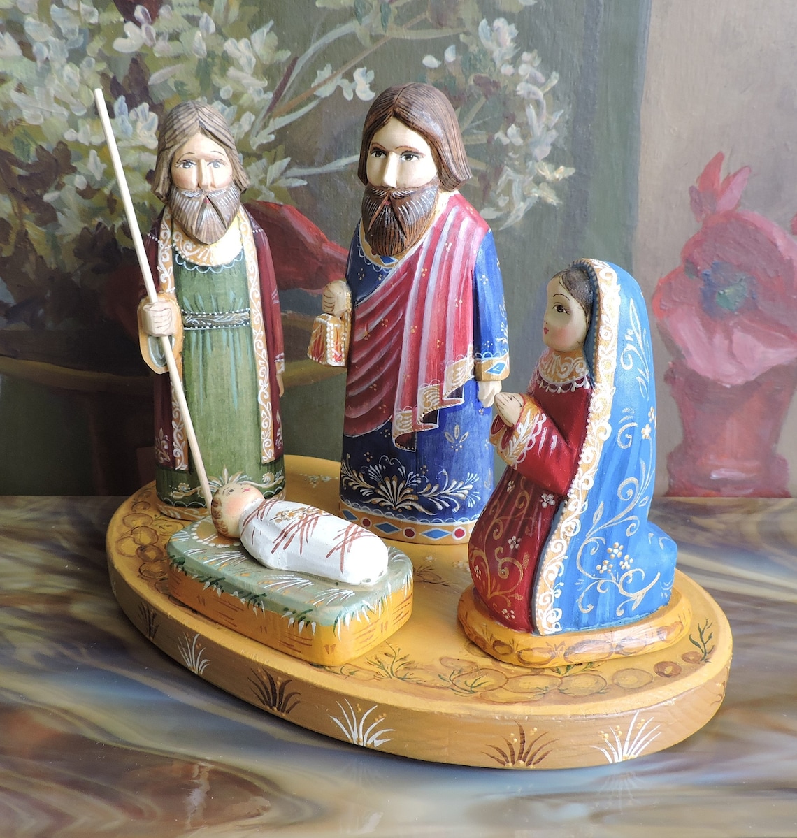 Nativity Set Nativity scene Hand painted wood carving Etsy