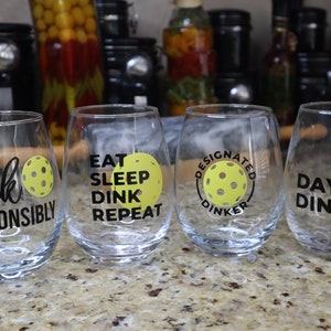 Set of 4 Pickleball Stemless Wine Glasses